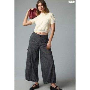 NWT-Anthropologie Black Tweed Parachute Pants - L